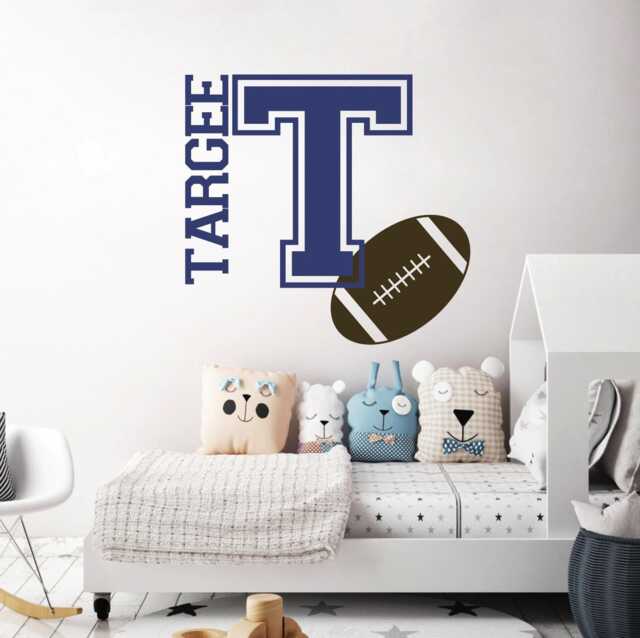 Personalized Football Name Vinyl Decal, Customized Sports Wall Art Decor, Boy Nursery Easy Diy Removable Children Bedroom Sticker - image 1