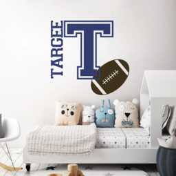 Personalized Football Name Vinyl Decal, Customized Sports Wall Art Decor, Boy Nursery Easy Diy Removable Children Bedroom Sticker - thumbnail 1
