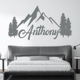 Boy Name Mountain & Forest Vinyl Wall Decal Kids Woodland Theme Sticker Nursery Decor - thumbnail 3