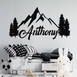 Boy Name Mountain & Forest Vinyl Wall Decal Kids Woodland Theme Sticker Nursery Decor - thumbnail 2