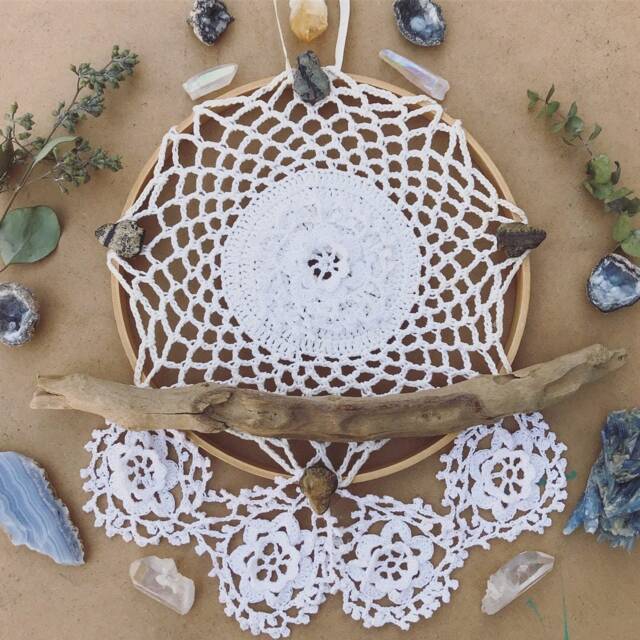 Full Moon Rising Wall Art Handmade, Vintage Lace, Driftwood, Jasper, Magical Art, Witchcraft, Dream Spell, Magick - image 1