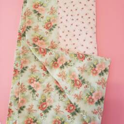 Shabby Chic Flannel Baby Blanket & Burp Cloth Pink Floral Mint Sage Fabric Square Receiving - thumbnail 3