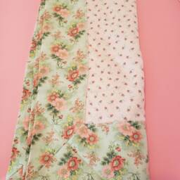 Shabby Chic Flannel Baby Blanket & Burp Cloth Pink Floral Mint Sage Fabric Square Receiving - thumbnail 2