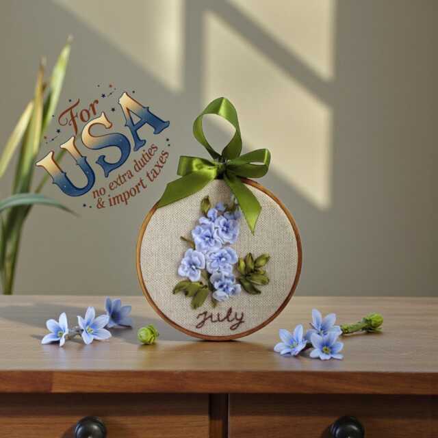 Flower Of The Month, Customizable Gift For Birthdays, 4 Inch Ribbon Embroidery - image 1