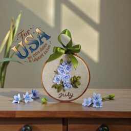 Flower Of The Month, Customizable Gift For Birthdays, 4 Inch Ribbon Embroidery - thumbnail 1