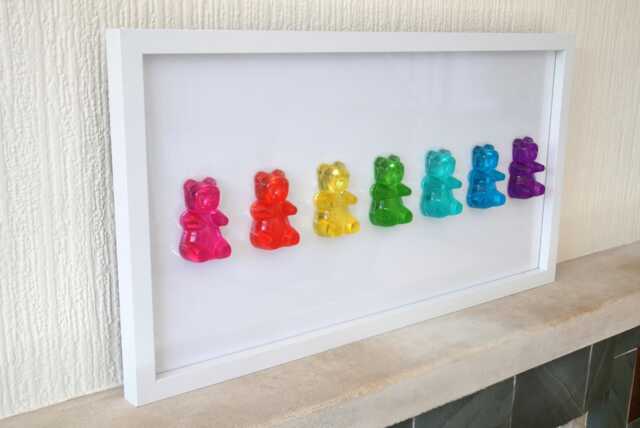 Rainbow Gummy Bear Resin Wall Art 3D Framed Pop Art Contemporary Design - image 1