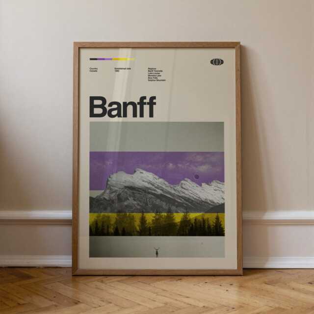 Banff National Park Mid-Century Travel Poster, Abstract Minimalist Art Print, Canada Poster - image 1