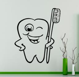 Tooth With Toothbrush Wall Decal Dental Vinyl Sticker Art Decor Home Interior Living Room Design 4(Dtl - thumbnail 1