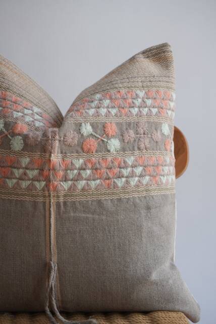 "Handmade Hmong Hemp Pillow Cover Embroidered Tribal Design - 20"" X 20" - image 1