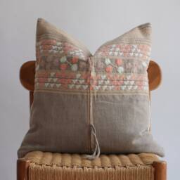 "Handmade Hmong Hemp Pillow Cover Embroidered Tribal Design - 20"" X 20" - thumbnail 2