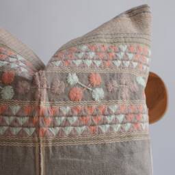 "Handmade Hmong Hemp Pillow Cover Embroidered Tribal Design - 20"" X 20" - thumbnail 3