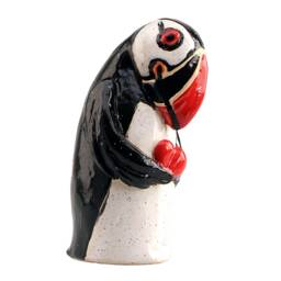 Pondering Shy Puffin Stylised Figurine Holding A Red Heart - thumbnail 1