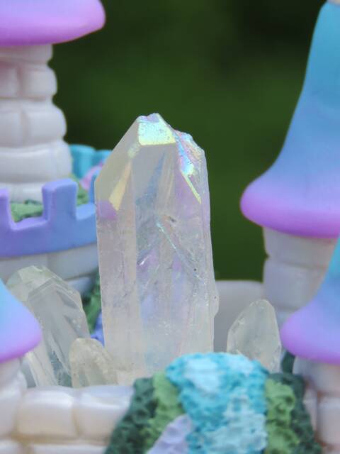 Charming Miniature Fantasy Castle With Angel Aura ~ Tiny Fairy Quartz Crystals Colorful Mini - image 1