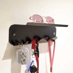 Black Metal Key Holder For Wall, Small Modern Hook, Minimalistic Floating Shelf Entryway, Rounded Wall Mounted Hanger