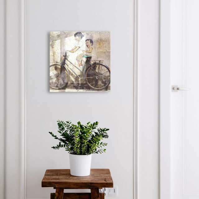 Children & Bicycle Key Cabinet For Home, Beige Industrial Box, Street Art/Graffiti Art, Lovers - image 1
