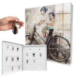 Children & Bicycle Key Cabinet For Home, Beige Industrial Box, Street Art/Graffiti Art, Lovers - thumbnail 2