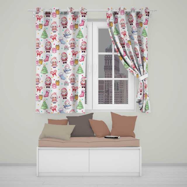 Cute Santa Snowman Gifts Candy Cane Cream Background Seamless Pattern Readymade Eyelet Ring Top Thermal 100% Blackout Curtains - image 1