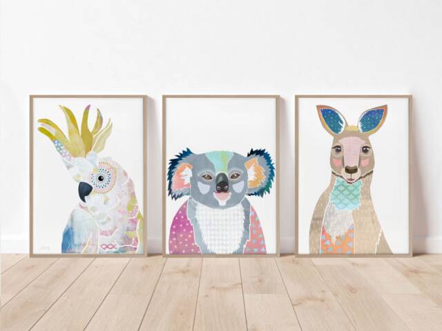 Australian Native Print Set Of 3, Australia Animal Prints, Koala Art Print, Kangaroo Cockatoo Wall Decor, Poster - image 1