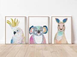 Australian Native Print Set Of 3, Australia Animal Prints, Koala Art Print, Kangaroo Cockatoo Wall Decor, Poster - thumbnail 1