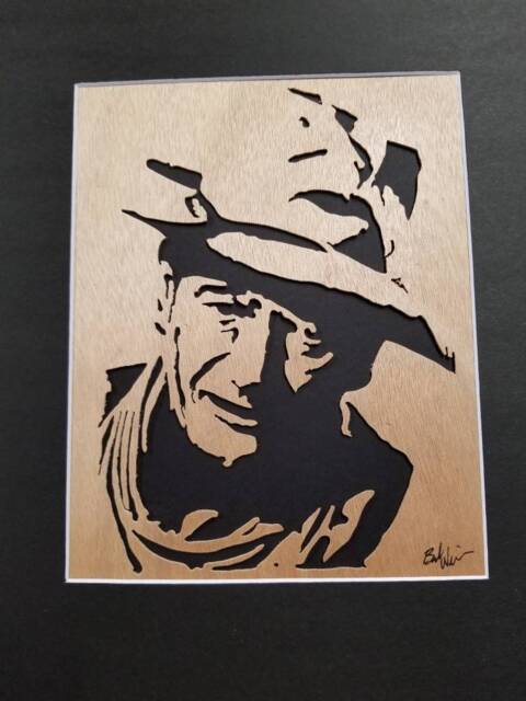 Hand Cut John Wayne Wood Portrait - Scroll Saw Art - image 1