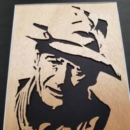 Hand Cut John Wayne Wood Portrait - Scroll Saw Art - thumbnail 3
