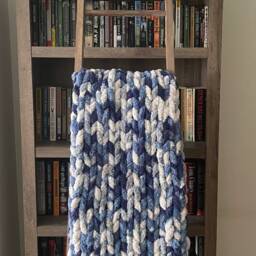 Handmade Blue Multicolor Chunky Knit Blanket Soft Chenille Throw - thumbnail 2