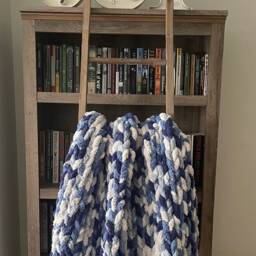 Handmade Blue Multicolor Chunky Knit Blanket Soft Chenille Throw - thumbnail 4