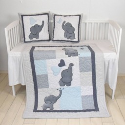 Blue Baby Quilt, Elephant Blanket, Gray Crib Bedding, Safari Nursery - thumbnail 3