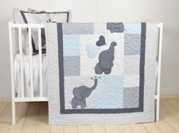 Blue Baby Quilt, Elephant Blanket, Gray Crib Bedding, Safari Nursery - thumbnail 1
