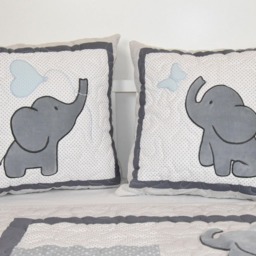 Blue Baby Quilt, Elephant Blanket, Gray Crib Bedding, Safari Nursery - thumbnail 2