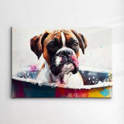 Boxer in Bathtub Abstract Dog Pet Animal Painting Splatter Wall Art, Framed Canvas Poster Print, Home Kitchen Office Room Decor, Gifts - thumbnail 3