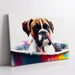 Boxer in Bathtub Abstract Dog Pet Animal Painting Splatter Wall Art, Framed Canvas Poster Print, Home Kitchen Office Room Decor, Gifts - thumbnail 2