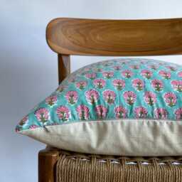 Block Print Pillow Cover Floral Batik, Boho Farmhouse Decor - thumbnail 3