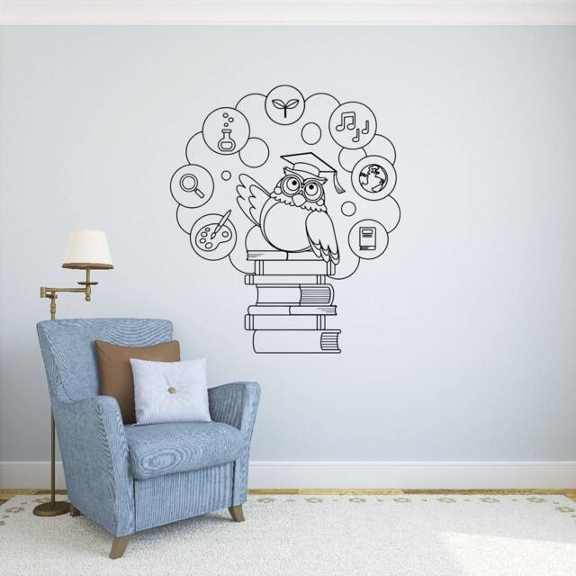 Owl With Books Wall Decal Vinyl Sticker Science & Education Classroom School Decor - 119Nr - image 1