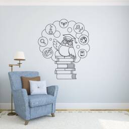 Owl With Books Wall Decal Vinyl Sticker Science & Education Classroom School Decor - 119Nr - thumbnail 1