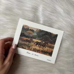 Horses At Dawn Small Print Atmospheric Sunset Painting Of Horses Galloping - thumbnail 3
