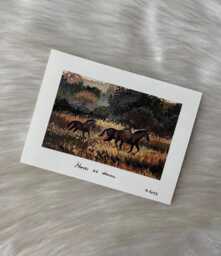 Horses At Dawn Small Print Atmospheric Sunset Painting Of Horses Galloping - thumbnail 1