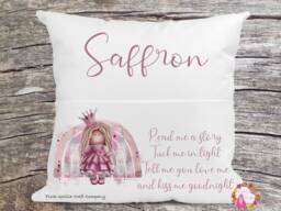 Personalised Cushion, Pocket Child Pillow, Book Holder, Pillow For Child, Sleep Aid, Princess Rainbow - thumbnail 1