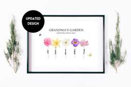 Personalized Birth Flower Print, Grandma's Garden Wall Art, Grandkid Gift - thumbnail 1