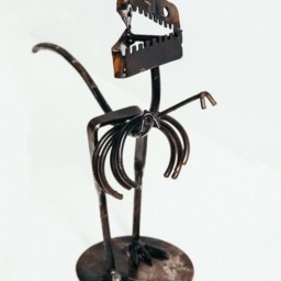 Hand Forged T-Rex Sculpture Stands 11 In. Tall By 11.5 in Long Great Dinosaur Gift & Decoration With Free Shipping - thumbnail 2