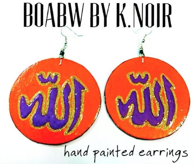 Beauty Of Islam - In The Name Allah/God Earrings - Hand Painted Earrings Handmade Islamic Wearable Art Arabic - Bismillah