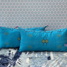 Yakiti-Blue Pack Moroccan Pillows, Aka Cactus Silk Pillow, Decorative Pillows, Sabra Pillows, Moroccan Decor Designer Cactus - thumbnail 2