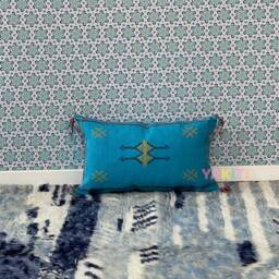 Yakiti-Blue Pack Moroccan Pillows, Aka Cactus Silk Pillow, Decorative Pillows, Sabra Pillows, Moroccan Decor Designer Cactus - thumbnail 4