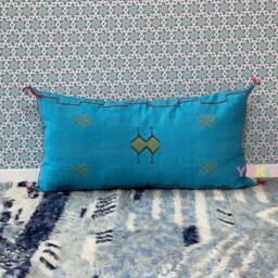 Yakiti-Blue Pack Moroccan Pillows, Aka Cactus Silk Pillow, Decorative Pillows, Sabra Pillows, Moroccan Decor Designer Cactus - thumbnail 3