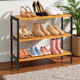 3 Tier Bamboo Shoe Rack - Wooden Storage Shelf For 12 Pairs - thumbnail 2
