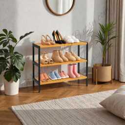 3 Tier Bamboo Shoe Rack - Wooden Storage Shelf For 12 Pairs