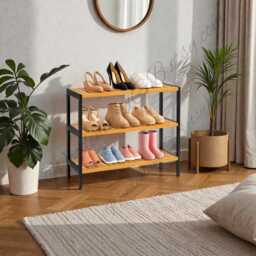 3 Tier Bamboo Shoe Rack - Wooden Storage Shelf For 12 Pairs - thumbnail 3