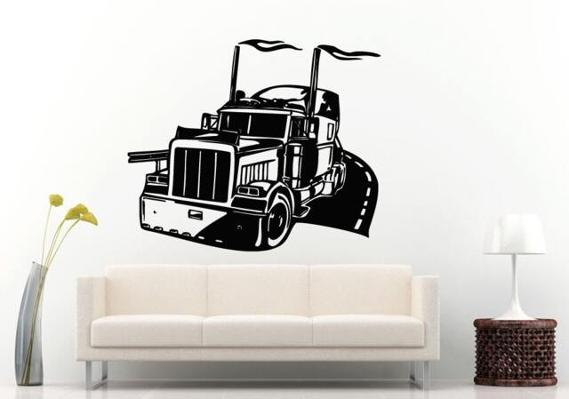 Semi Truck Heavy Duty Eighteen 18 Wheeler On The High Way Interstate Road Wall Decal Vinyl Sticker Mural Room Decor L822 - image 1