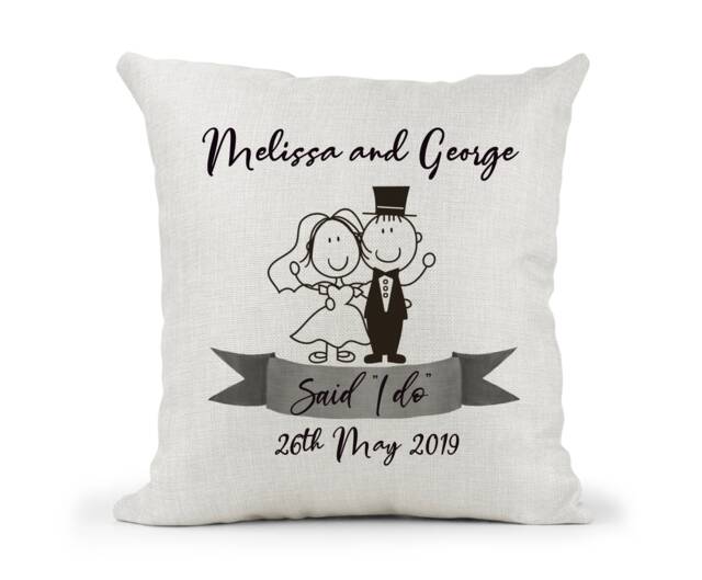 Personalised Cushion, Wedding Gift, 1st Anniversary Present, Bride & Groom, Mr Mrs, Said I Do, Fun Cute Keepsake - image 1