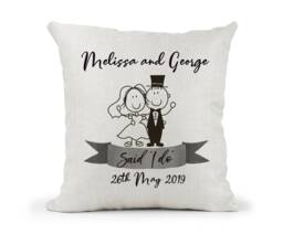 Personalised Cushion, Wedding Gift, 1st Anniversary Present, Bride & Groom, Mr Mrs, Said I Do, Fun Cute Keepsake - thumbnail 1